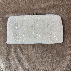 Vintage Cream Hand Beaded in Belgium Clutch bag with Coin Purse